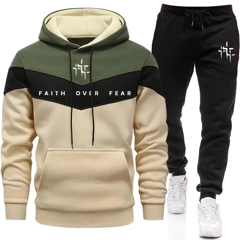 Men'S Fashion Designer - ชุดวอร์มผู้ชาย Faith Over Fear เสื้อฮู้ดและกางเกงจ็อกเกอร์ แฟชั่นสไตล์เมือง