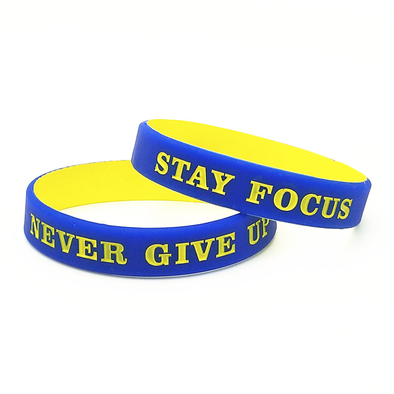 Men'S Fashion Now - 1PC Never Give Up สร้อยซิลิโคนกำไลข้อมือสีฟ้าสีเหลือง Sporty
