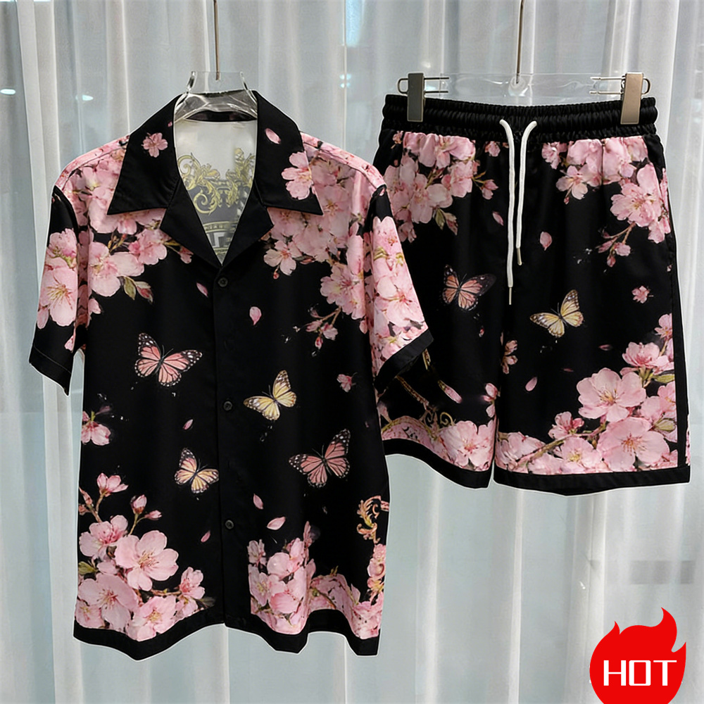 Men'S Fashion Designer - ชุดเซ็ตแฟชั่นผู้ชายพิมพ์ลายดิจิทัล เสื้อแขนสั้นคุณภาพสูง กางเกงขาสั้นสองชิ้น ชุดเสื้อยืดสไตล์ Y2K สำหรับฤดูร้อน
