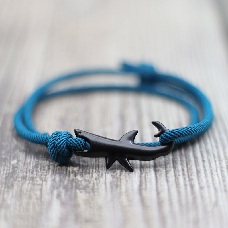 Milan Men'S Fashion - ใหม่ Nautical สร้อยข้อมือผู้ชายสีดํา Shark สร้อยข้อมือเลื่อนปรับ 3