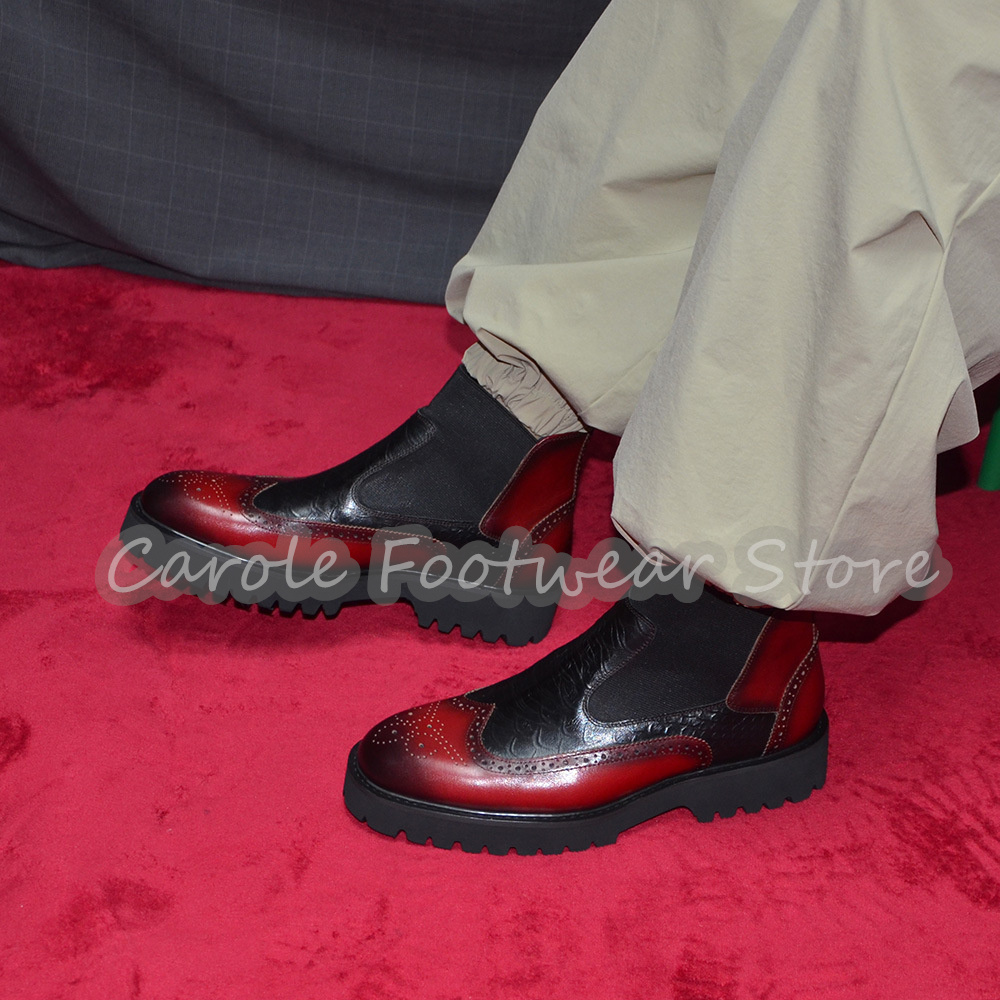 Men'S Fashion For Wedding - รองเท้าบูทเชลซีแบบมีลวดลายสำหรับผู้ชาย หนังแท้หลากสี เพิ่มความสูง รองเท้าหรูหราสำหรับงานปาร์ตี้และงานแต่งงาน