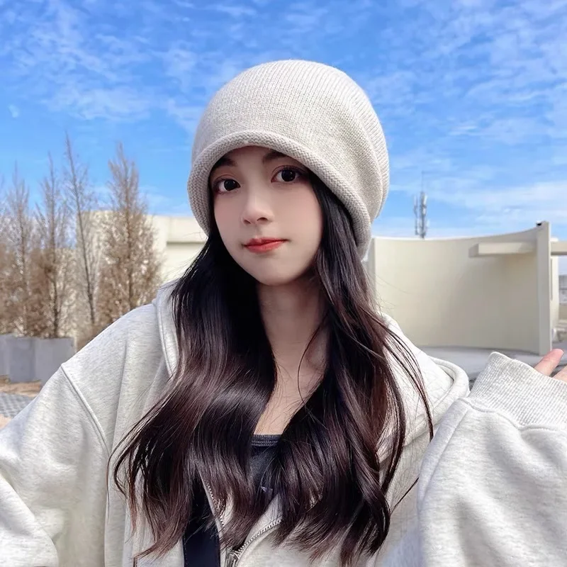 Beanie Winter Hat - หมวกบีนนี่ถักไหมพรมสำหรับผู้หญิง ฤดูหนาว อุ่น สวมใส่สบาย ทรงหลวม แฟชั่น