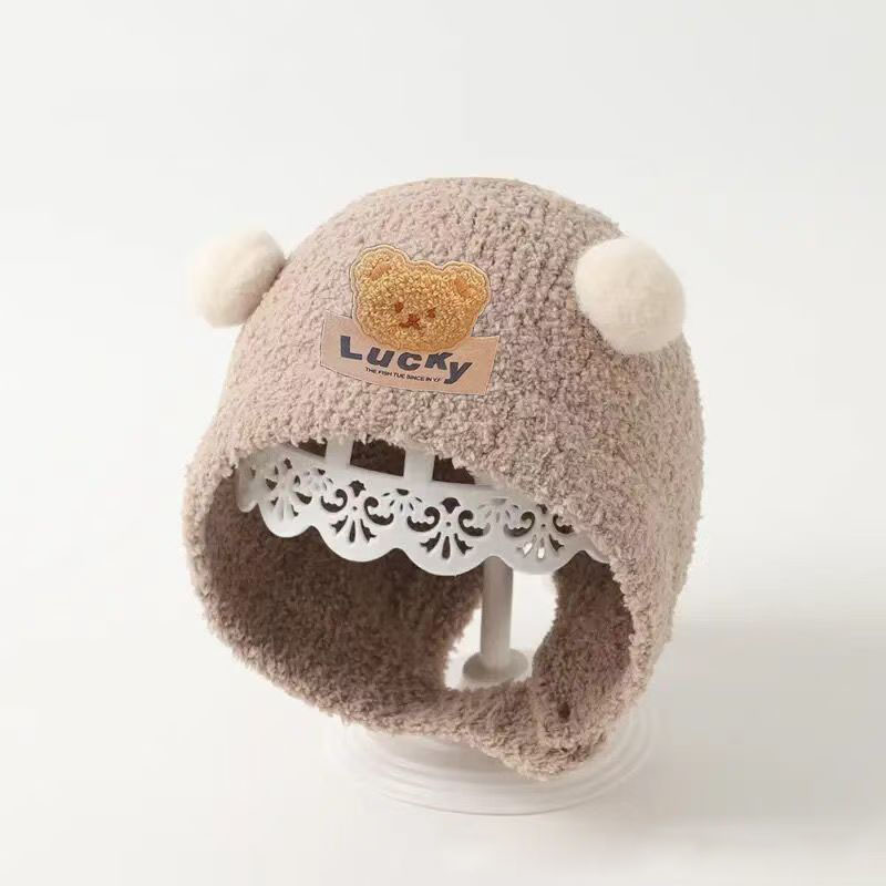 Beanie Winter Hat - หมวกป้องกันหูหมีน่ารักสำหรับเด็กทารก หมวกไหมพรมกำมะหยี่หนานุ่ม อุ่นสบายสำหรับฤดูหนาว เหมาะสำหรับเด็กอายุ 0-24 เดือน