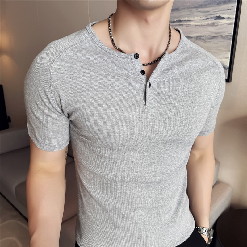 Muscle Tee Workout - เสื้อยืดเฮนลีย์ทรงเข้ารูปสำหรับผู้ชาย - เสื้อยืดแขนสั้นผ้าริบสำหรับออกกำลังกายในฤดูร้อน | เสื้อยืดกล้ามเนื้อยืดหยุ่นสำหรับการออกกำลังกาย