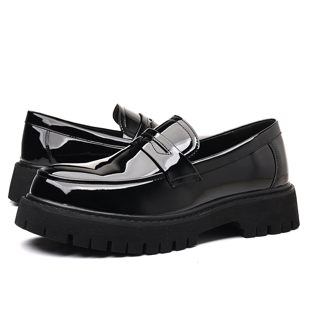 Suede Loafers Men - รองเท้าโลฟเฟอร์ผู้ชายแบบสวม หนัง PU สไตล์ลำลอง แบบอังกฤษ พื้นหนา
