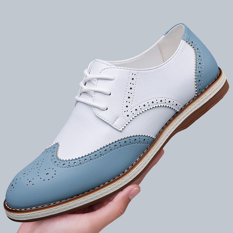 Suede Loafers Men - รองเท้าออกซ์ฟอร์ดแบบผูกเชือกสีขาว-น้ำเงินสำหรับผู้ชาย รองเท้าลำลองแบบมีปีก ระบายอากาศได้ดี น้ำหนักเบา ไซส์ใหญ่: 38-48