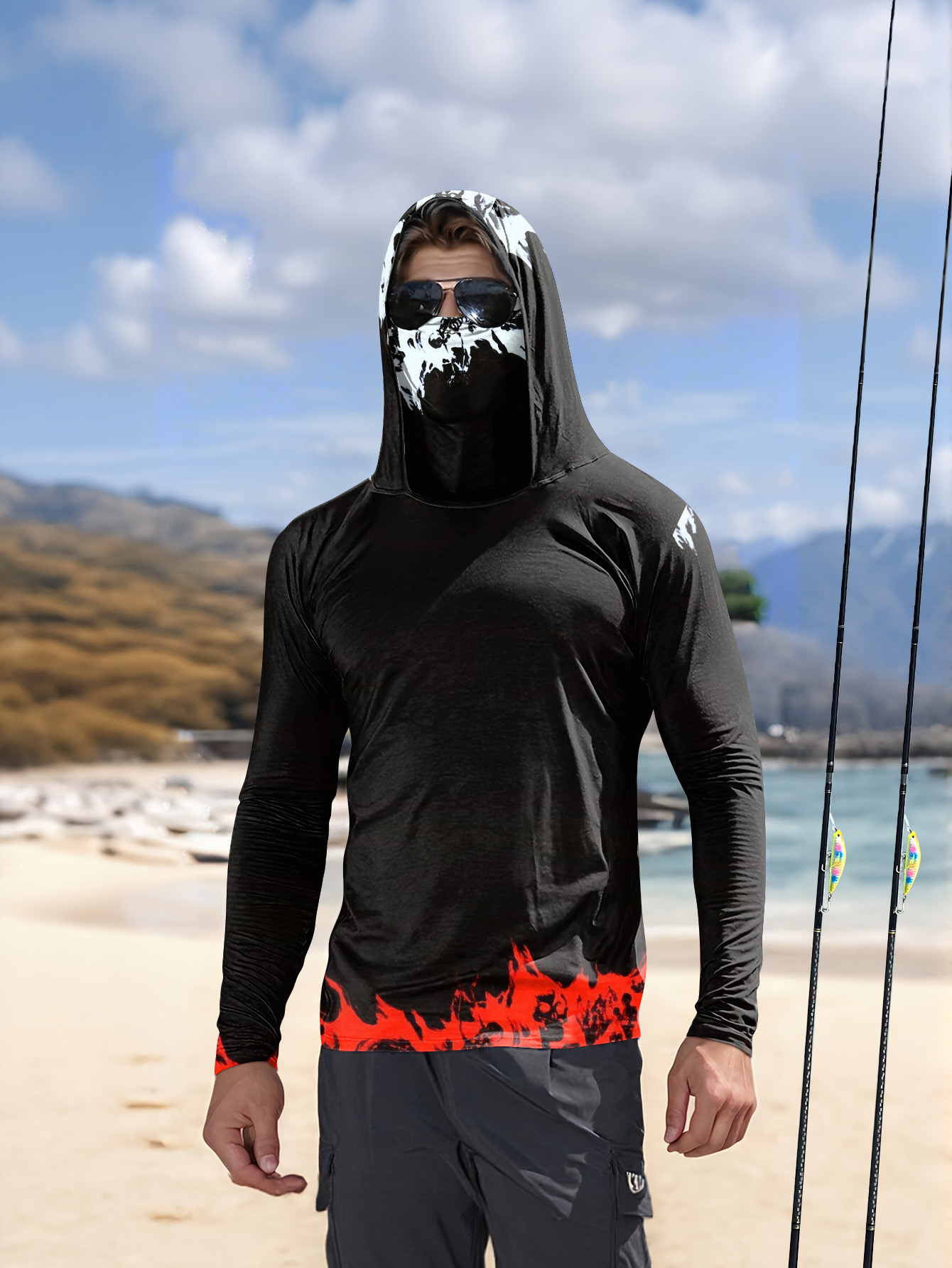 Men Fashion Upper - เสื้อตกปลาผู้ชายแบบมีฮู้ด แขนยาว เสื้อผ้าตกปลา เสื้อยืดตกปลา ป้องกันรังสียูวี เสื้อตกปลา