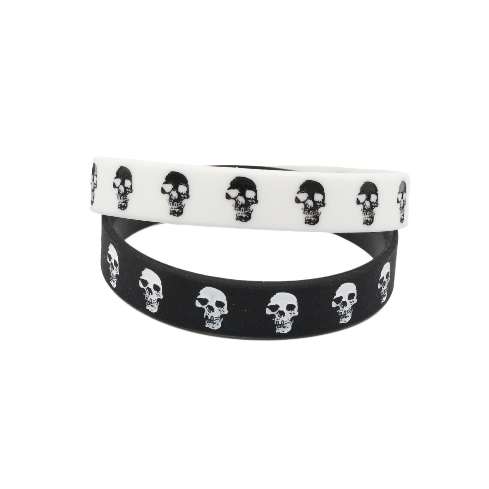 Men'S Fashion Now - 1PC ใหม่ Casual Skull สายรัดข้อมือยางซิลิโคนกีฬาสีดําสีขาวกําไลและกําไล Hiphop