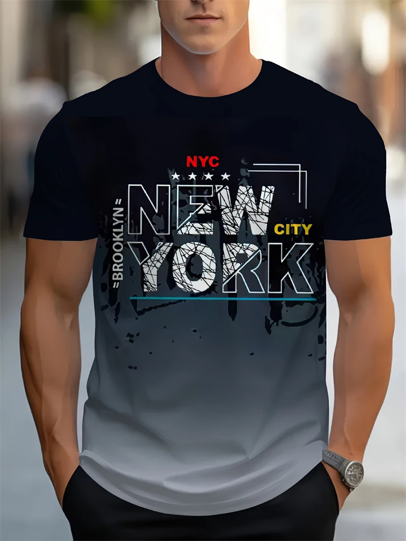 Men'S Fashion Nyc - แฟชั่นผู้ชาย'นิวยอร์กซิตี้ NYC เสื้อยืดพิมพ์ลายคอกลมแขนสั้นเสื้อสตรีทแวร์ลำลองสำหรับสวมใส่ทุกวัน