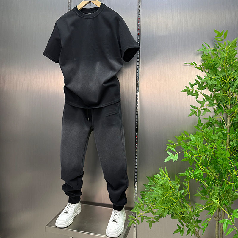 Men'S Fashion Pants 2025 - ชุดลำลองแฟชั่นฤดูร้อน 2025 เสื้อ+กางเกง คอกลม แขนสั้น กางเกงขายาวทรงฮาเร็ม