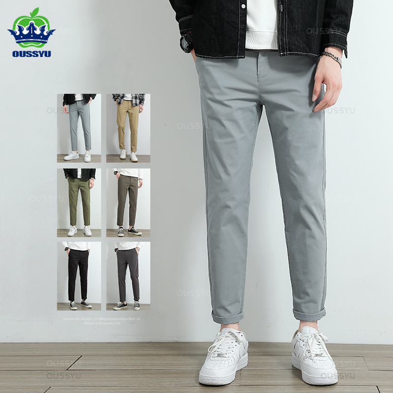 Men'S Fashion Pants 2025 - 2025 ฤดูใบไม้ผลิฤดูร้อนใหม่สบายๆกางเกงผู้ชายผ้าฝ้าย 97% สีทึบแฟชั่นตรงยืดกางเกงสีเทาชายแบรนด์เสื้อผ้า 38