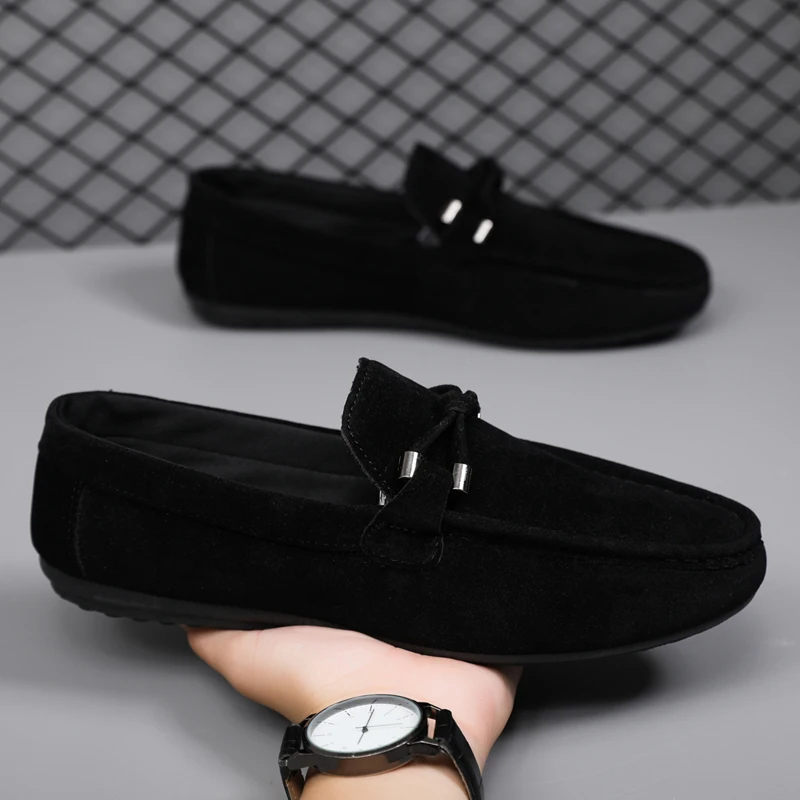 Suede Loafers Men - รองเท้าลำลองผู้ชาย แฟชั่นรองเท้าผู้ชาย รองเท้าหนังกลับทำมือ รองเท้าโลฟเฟอร์ผู้ชาย รองเท้าแบบสวม รองเท้าผู้ชายแบบแบน