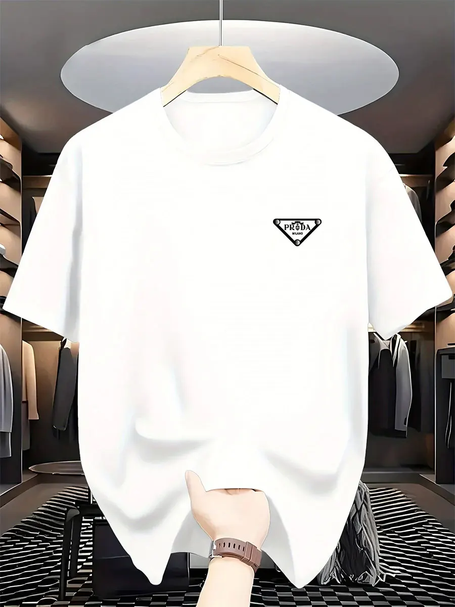 Milan Men'S Fashion - 2026 เสื้อยืดพิมพ์ลายแบรนด์นานาชาติแฟชั่นมิลานสำหรับผู้ชายใหม่ คอกลมผ้าฝ้ายแท้ ลำลองหรูหราในเมืองระดับไฮเอนด์ Y2K