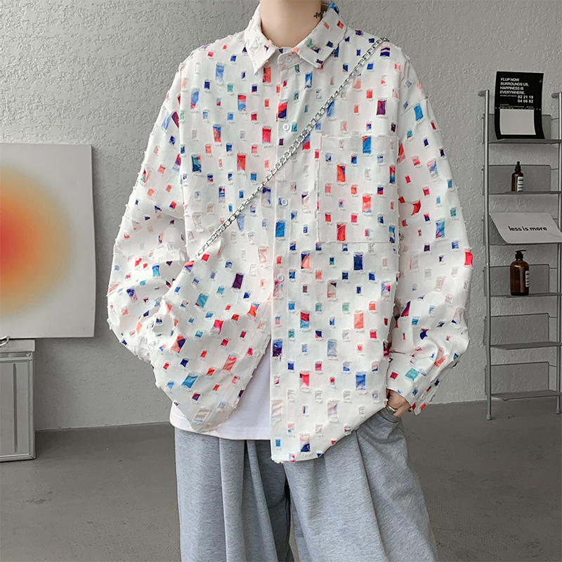 Men'S Fashion Over 50 - เสื้อเชิ๊ตผ้าฝ้ายฉลุลายสำหรับผู้ชายเสื้อเชิ้ตแขนยาวทรงหลวมเสื้อเชิ๊ตชายลายสก็อตสีสันสดใสเสื้อเชิ้ตตัวปะมีรูสำหรับผู้ชาย M-5XL