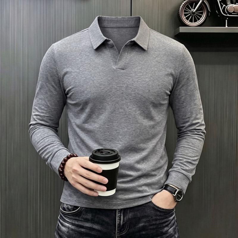 Men Fashion Upper - เสื้อโปโลแขนยาวผู้ชายสไตล์ลำลองสำหรับธุรกิจ ใส่สบาย ระบายอากาศได้ดี เหมาะสำหรับฤดูใบไม้ผลิและฤดูใบไม้ร่วง ใช้ได้ในโอกาสทางการ