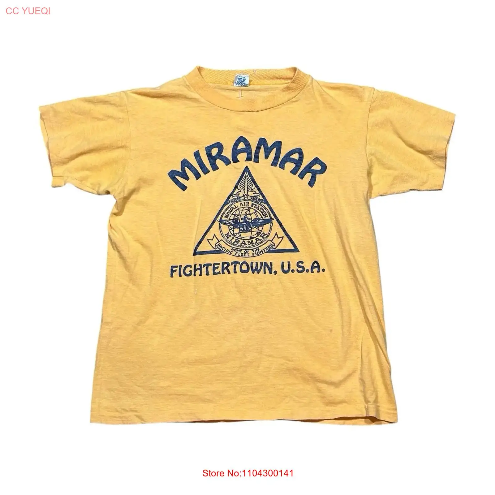 Yellow Men'S Fashion - VTG 80s Miramar Fightertown USA เสื้อยืดสีเหลืองนักบินรบกองทัพเรือทหารไซส์