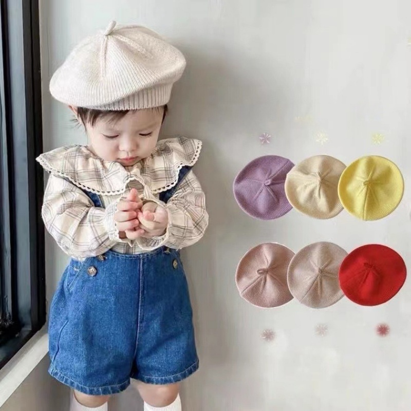 Beanie Winter Hat - หมวกเบเร่ต์เด็กถักไหมพรมแบบใหม่ สไตล์ฝรั่งเศส แฟชั่นสำหรับเด็กวัยหัดเดิน หมวกบีนนี่นุ่ม อุ่นสบาย สำหรับเด็กทารก