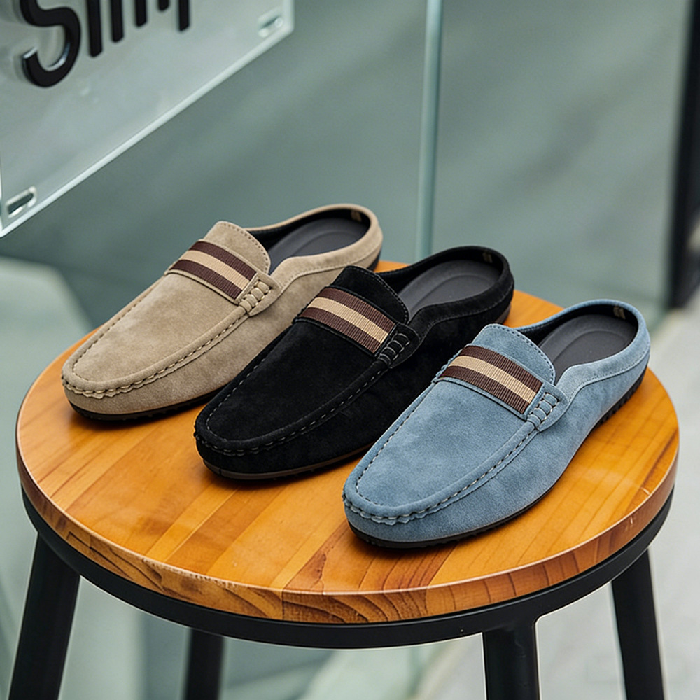 Suede Loafers Men - รองเท้าแตะหนังกลับผู้ชายแบบสวมลำลองสำหรับฤดูร้อน นุ่มสบาย พื้นเรียบ