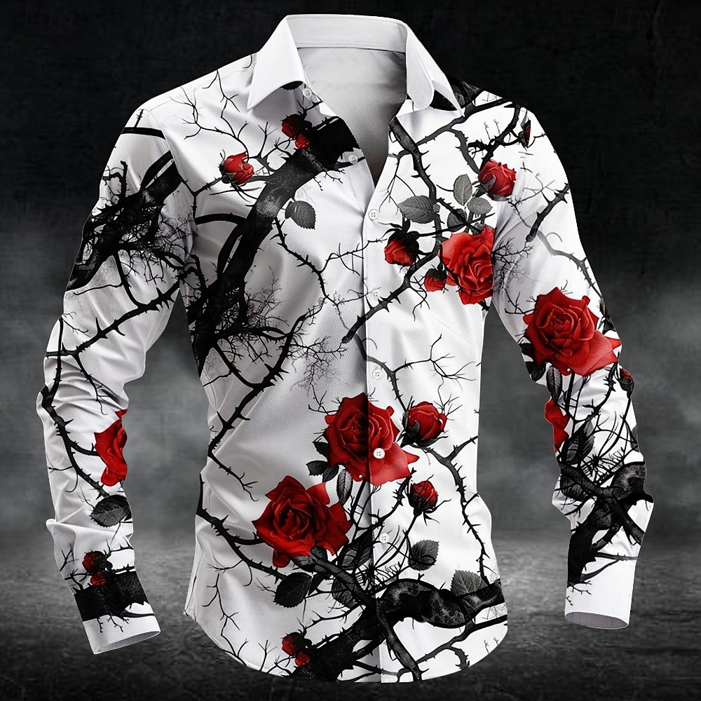 Men'S Fashion Designer - เสื้อเชิ้ตลายดอกพลัมแฟชั่น พิมพ์ลาย 3 มิติ แขนยาวสำหรับผู้ชาย เสื้อเชิ้ตศิลปะ
