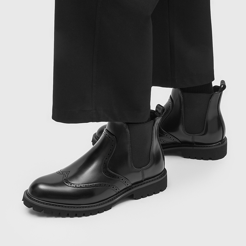 Men'S Fashion For Wedding - รองเท้าบูทเชลซีสำหรับผู้ชาย แฟชั่นงานแต่งงาน งานปาร์ตี้ สีดำ ทันสมัย ลายแกะสลัก