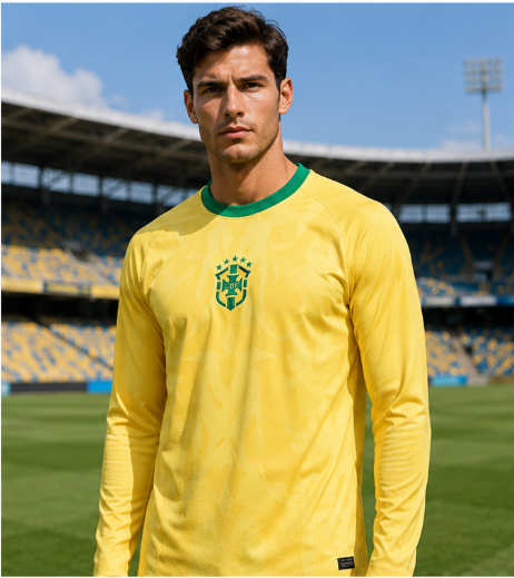 Men'S Fashion Designer - เสื้อฟุตบอลแขนยาวพิมพ์ลาย 3 มิติ รุ่นที่ระลึกบราซิล 2026 แห้งเร็ว