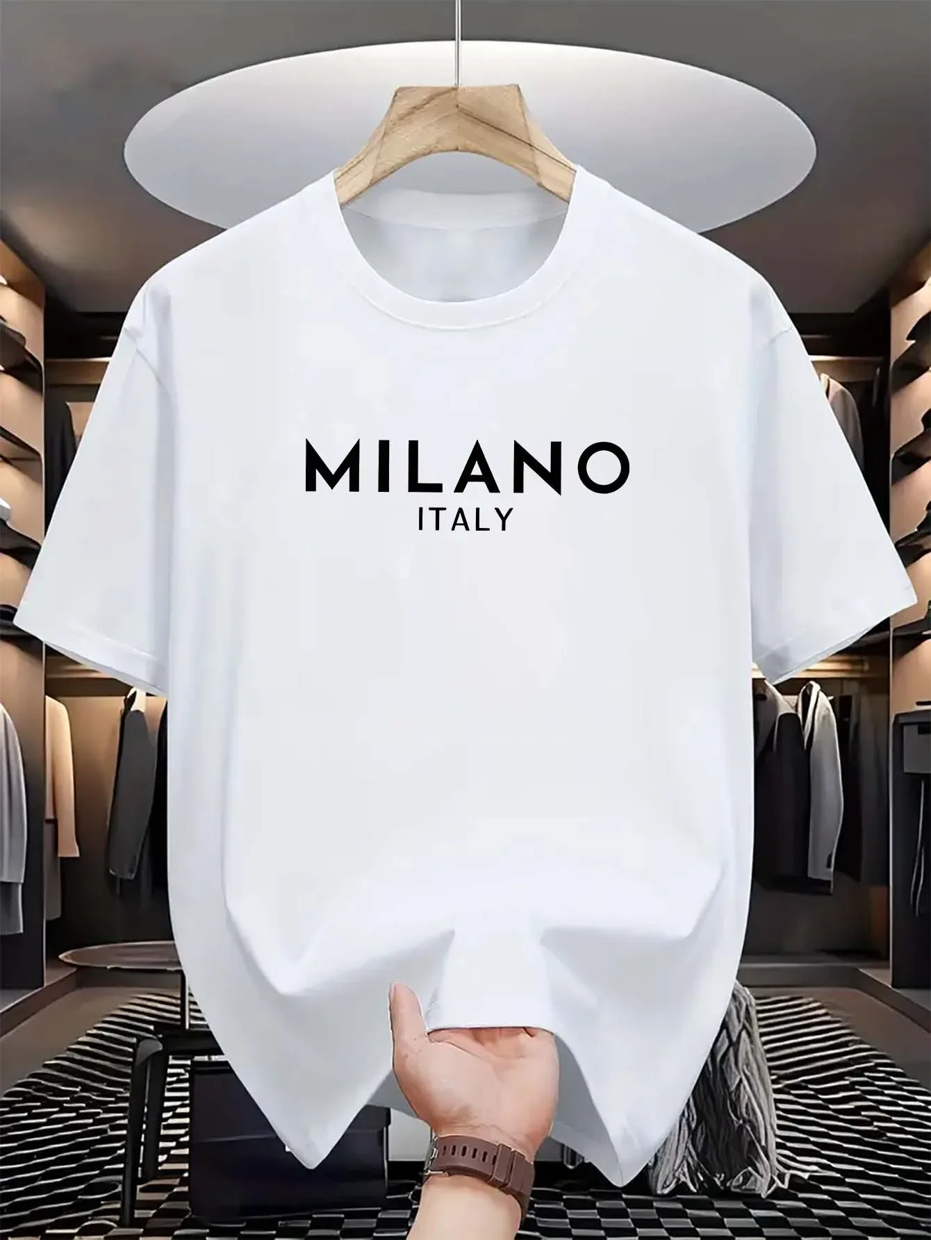 Milan Men'S Fashion - เสื้อเชิ้ตแขนสั้นคอกลมพิมพ์ลายสไตล์อิตาเลียนจากมิลาน ลำลอง ทันสมัย ผลิตจากผ้าฝ้ายแท้ 100% สำหรับฤดูร้อน