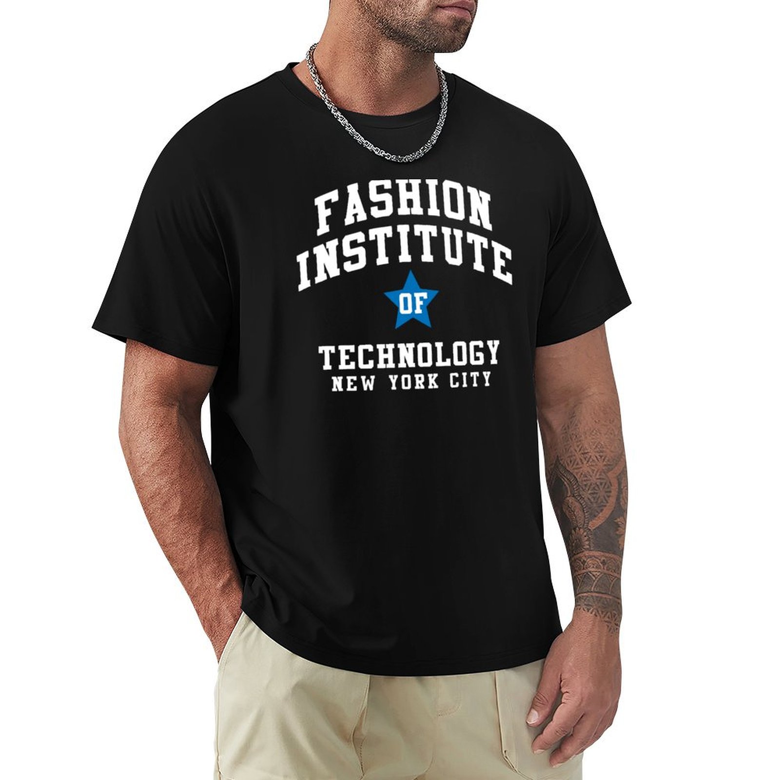 Men'S Fashion Nyc - สถาบันแฟชั่นนิวยอร์ก - เสื้อยืดคอกลมทรงโค้งแบบ College Font สำหรับคนรูปร่างใหญ่และสูง