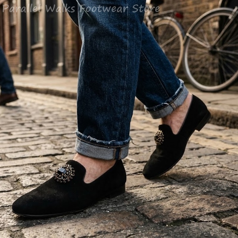รองเท้าหนังกลับผู้ชายแบบสวมประ - Suede Loafers Men บทวิจารณ์และราคา