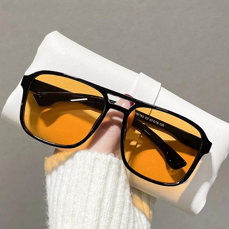 แว่นกันแดดทรงสี่เหลี่ยมแบบสองบ - Yellow Men'S Fashion บทวิจารณ์และราคา