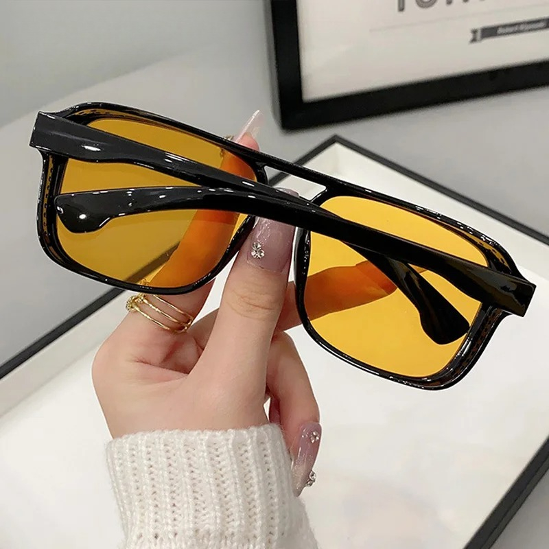 แว่นกันแดดทรงสี่เหลี่ยมแบบสองบ - Yellow Men'S Fashion บทวิจารณ์และราคา