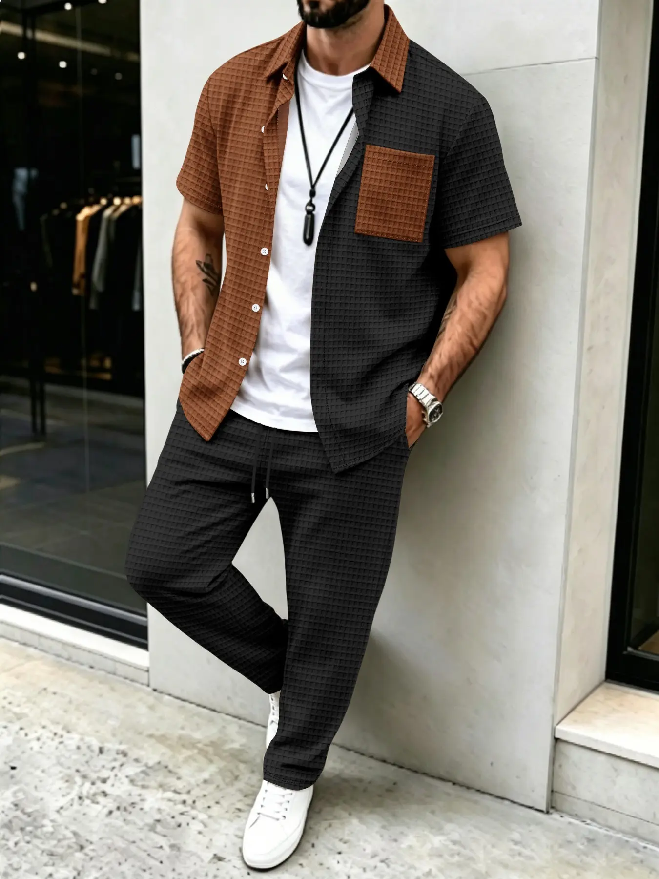 ชุดเสื้อ+กางเกงขายาวลายวาฟเฟิล - Men'S Fashion Designer บทวิจารณ์และราคา