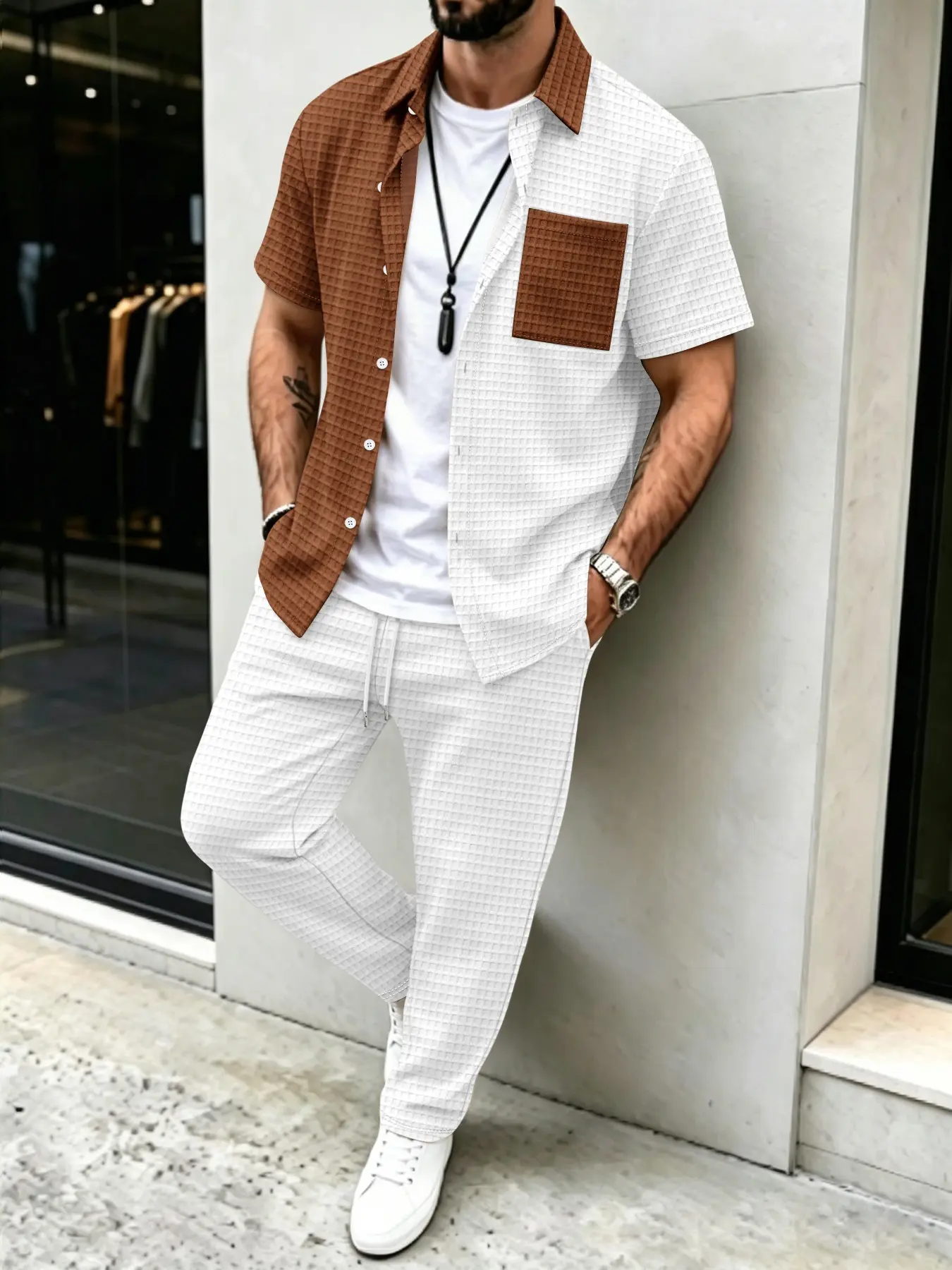 ชุดเสื้อ+กางเกงขายาวลายวาฟเฟิล - Men'S Fashion Designer บทวิจารณ์และราคา