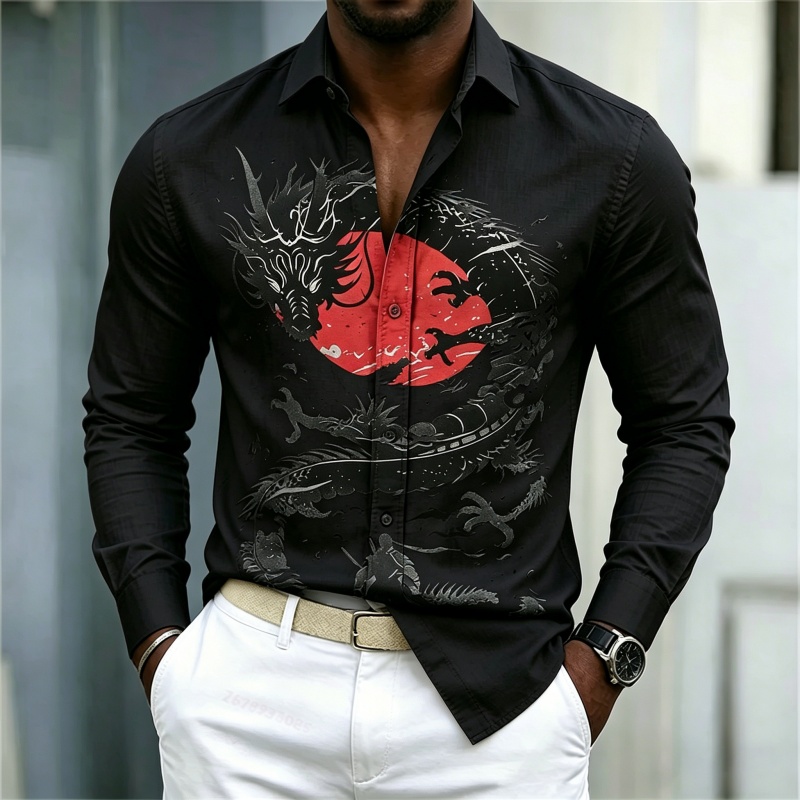 เสื้อเชิ้ตผู้ชายลายมังกรสีขาวด - Men'S Fashion Designer บทวิจารณ์และราคา