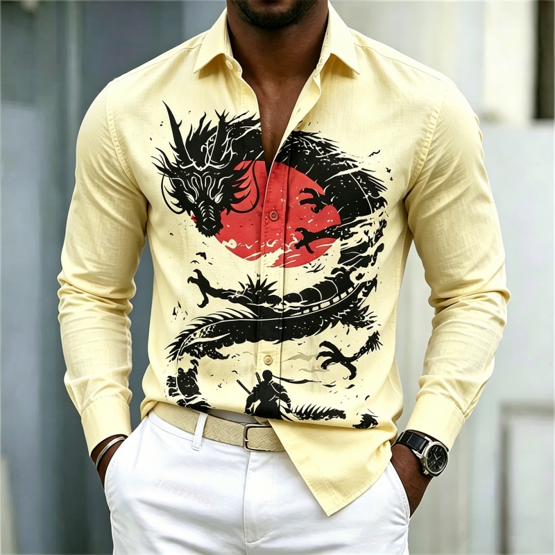 เสื้อเชิ้ตผู้ชายลายมังกรสีขาวด - Men'S Fashion Designer บทวิจารณ์และราคา