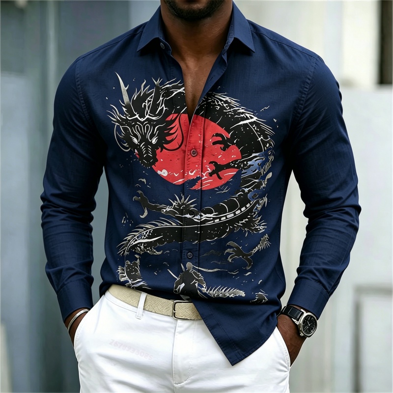 เสื้อเชิ้ตผู้ชายลายมังกรสีขาวด - Men'S Fashion Designer บทวิจารณ์และราคา