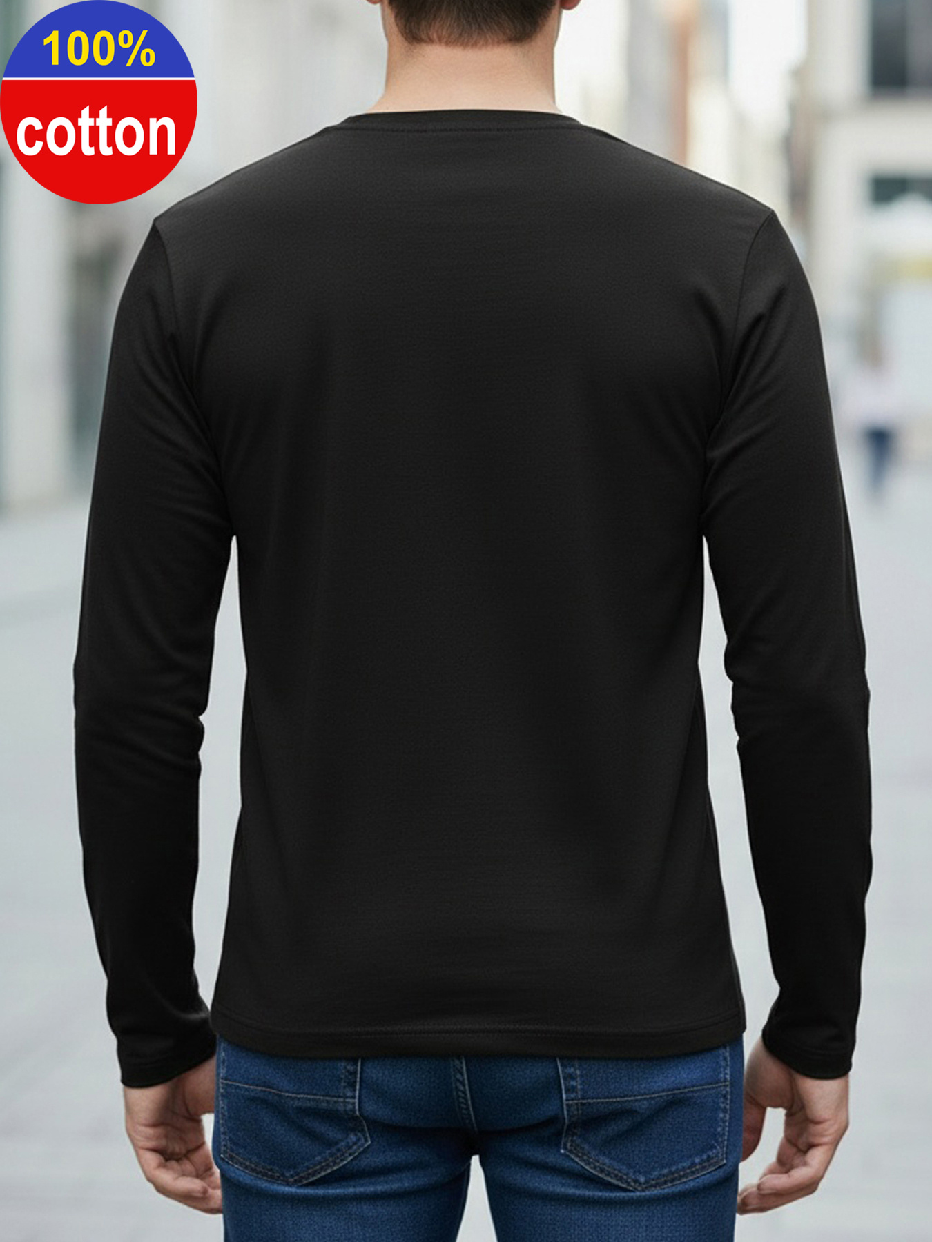 เสื้อยืดแขนยาวคอกลมผ้าฝ้ายแท้  - Men Fashion Upper บทวิจารณ์และราคา