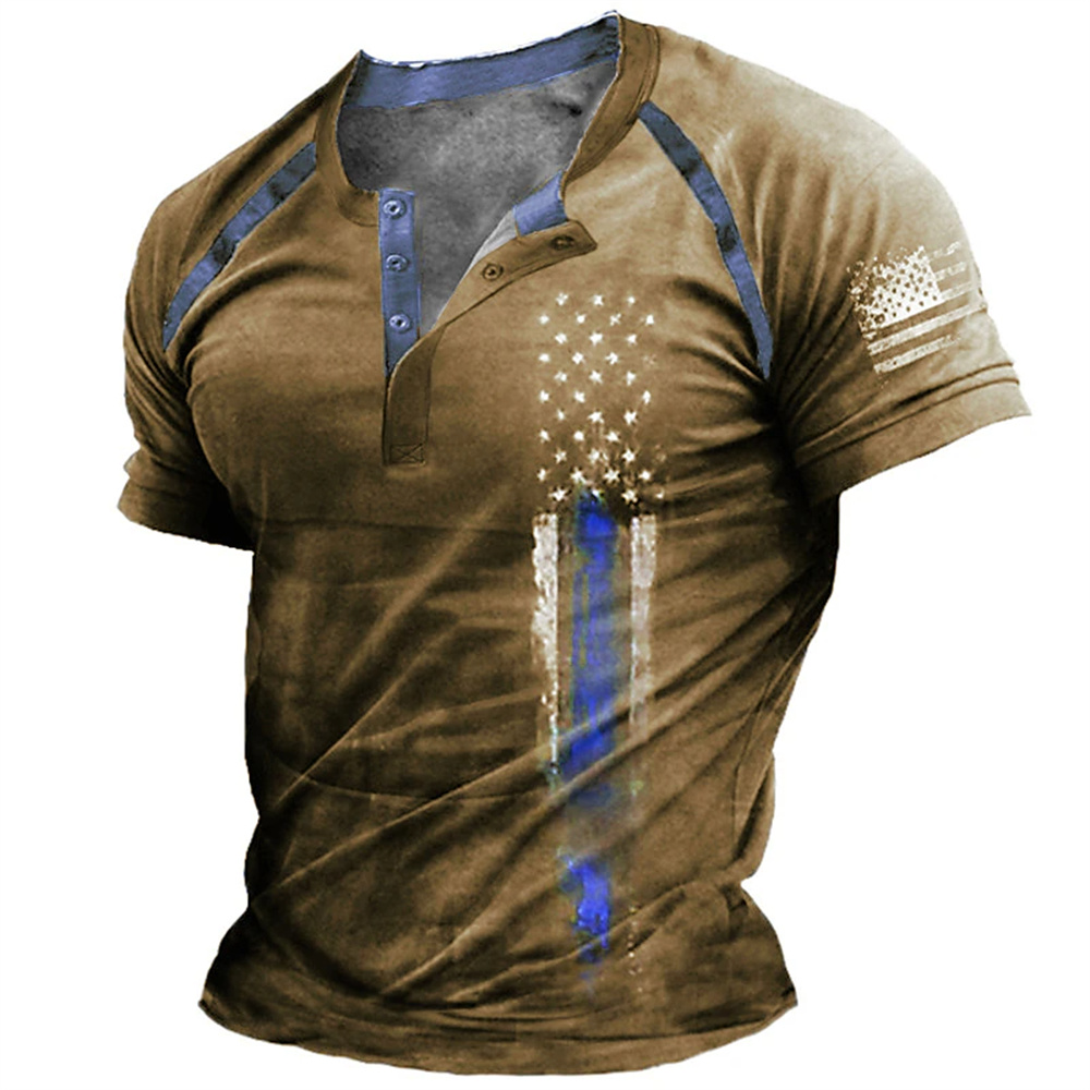 เสื้อเชิ้ตเฮนรี่พิมพ์ลายธงชาติ - Men Fashion Vintage บทวิจารณ์และราคา