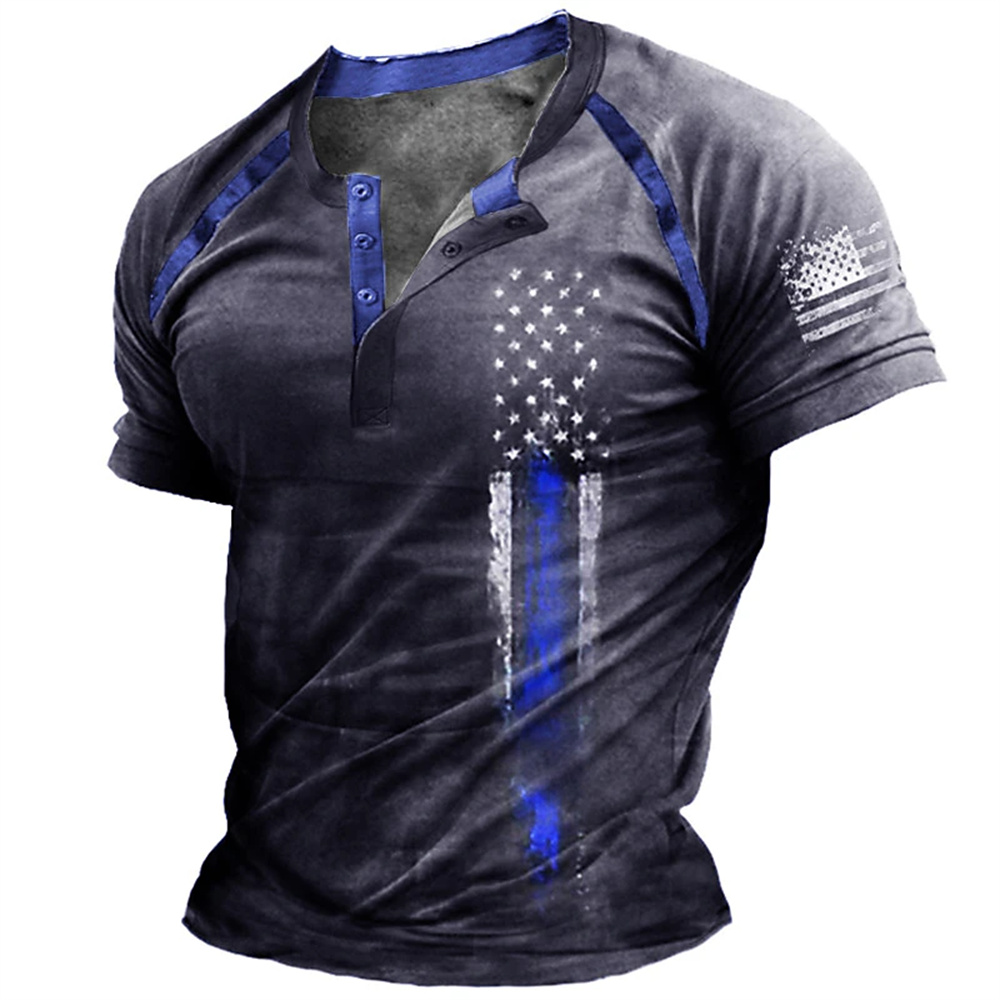 เสื้อเชิ้ตเฮนรี่พิมพ์ลายธงชาติ - Men Fashion Vintage บทวิจารณ์และราคา
