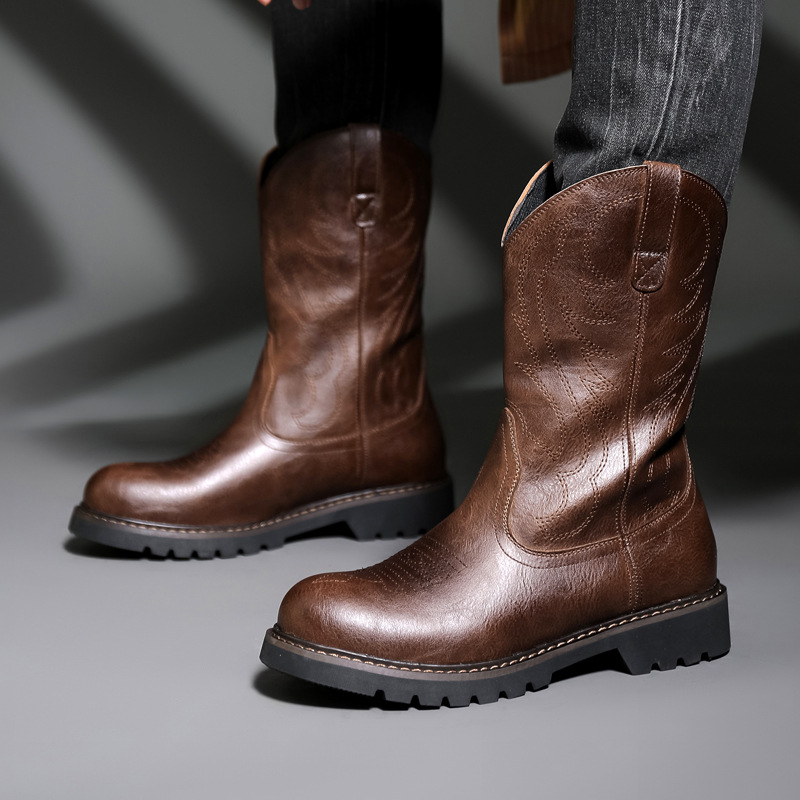 รองเท้าบูทคาวบอยผู้ชายแฟชั่น ร - Men Fashion Vintage บทวิจารณ์และราคา