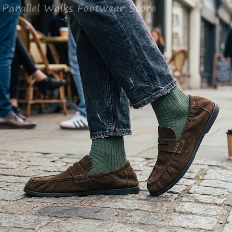 รองเท้าโลฟเฟอร์หนังกลับนุ่มสำห - Suede Loafers Men บทวิจารณ์และราคา