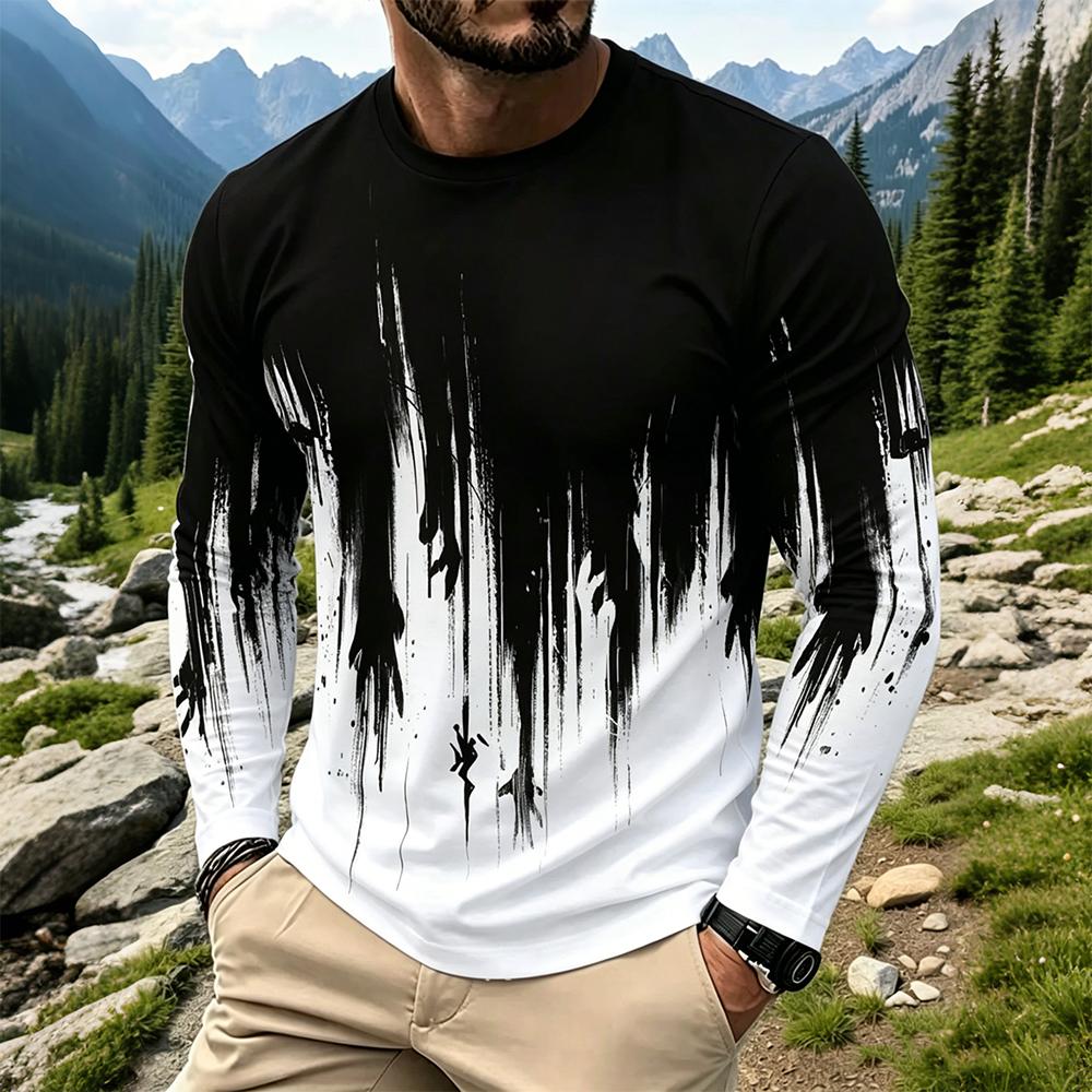 เสื้อยืดแขนยาวผู้ชายลายไล่เฉดส - Men Fashion Vintage บทวิจารณ์และราคา