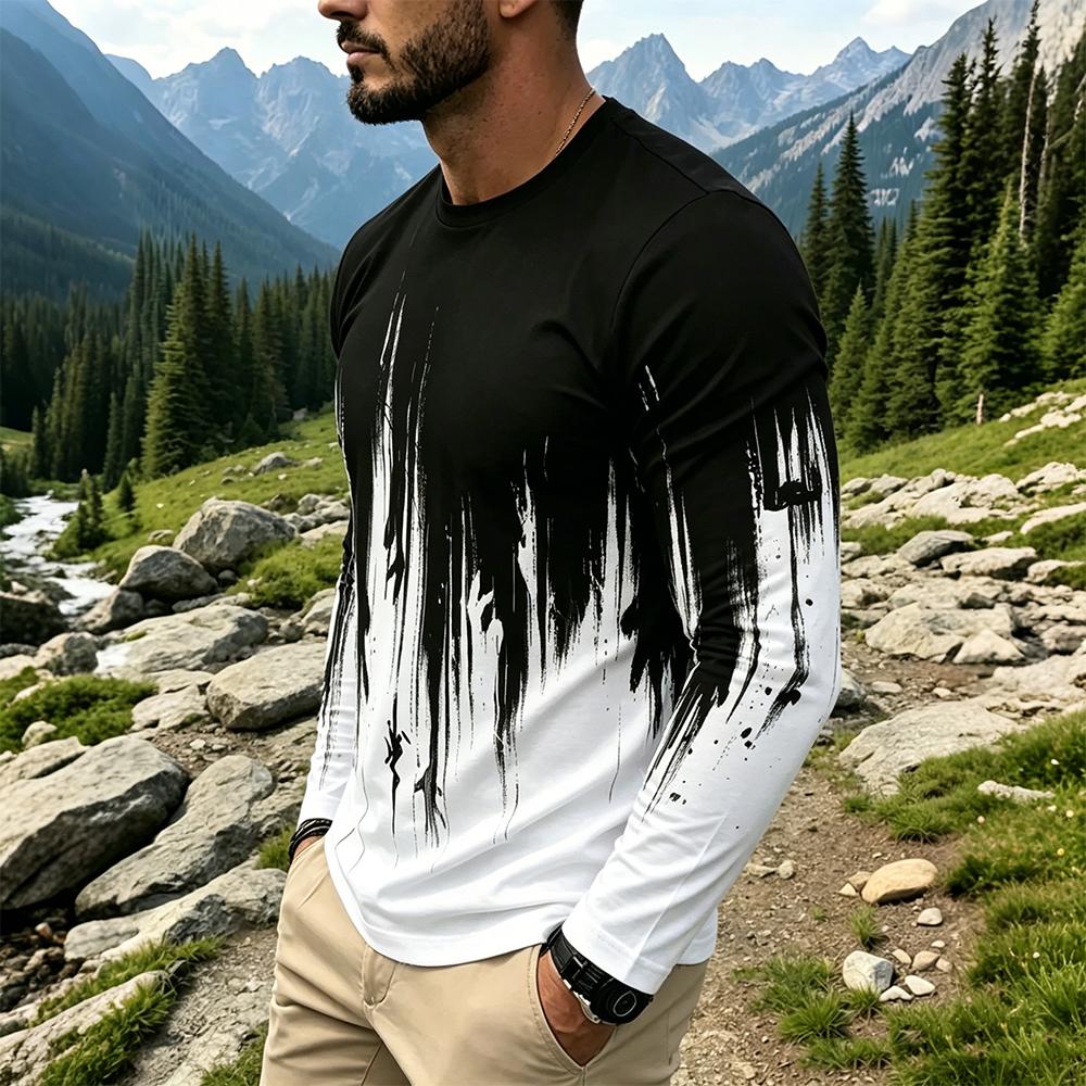 เสื้อยืดแขนยาวผู้ชายลายไล่เฉดส - Men Fashion Vintage บทวิจารณ์และราคา