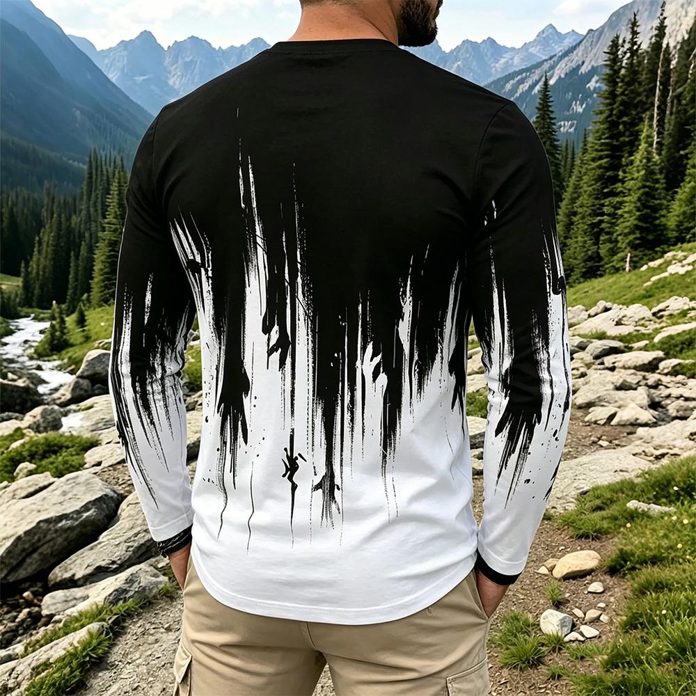 เสื้อยืดแขนยาวผู้ชายลายไล่เฉดส - Men Fashion Vintage บทวิจารณ์และราคา